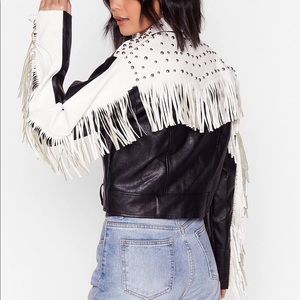 NWT 🤑⚡️ NASTYGAL Studded ColorBlock Fring Jacket